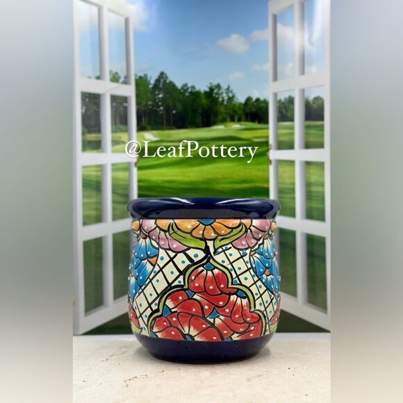 Catrina Talavera Handmade Multi Colored Ceramic Planter Pot - Picture 6 of 10